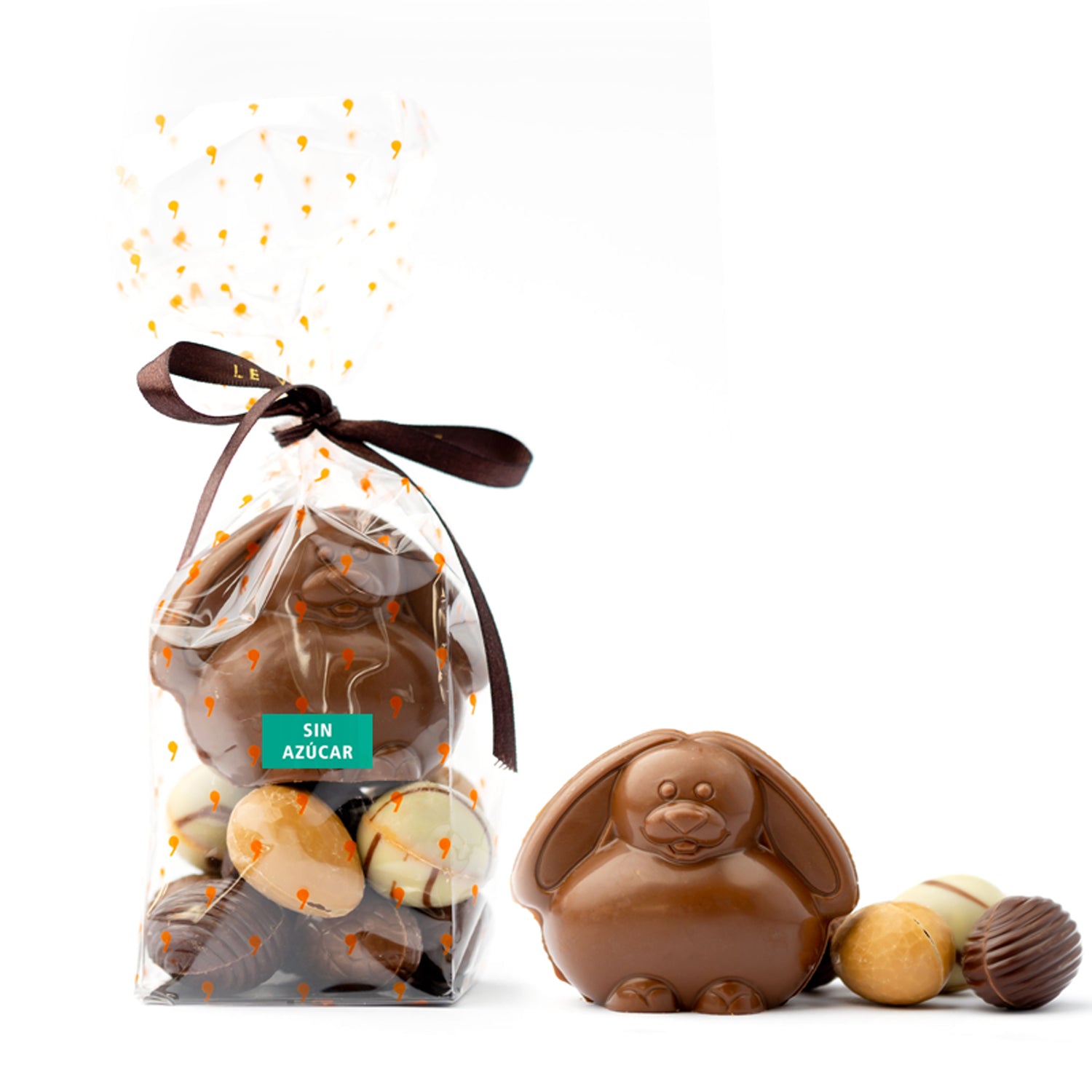 PASCUA: Conejo Glotón leche con 10 huevitos surtidos SIN AZÚCAR