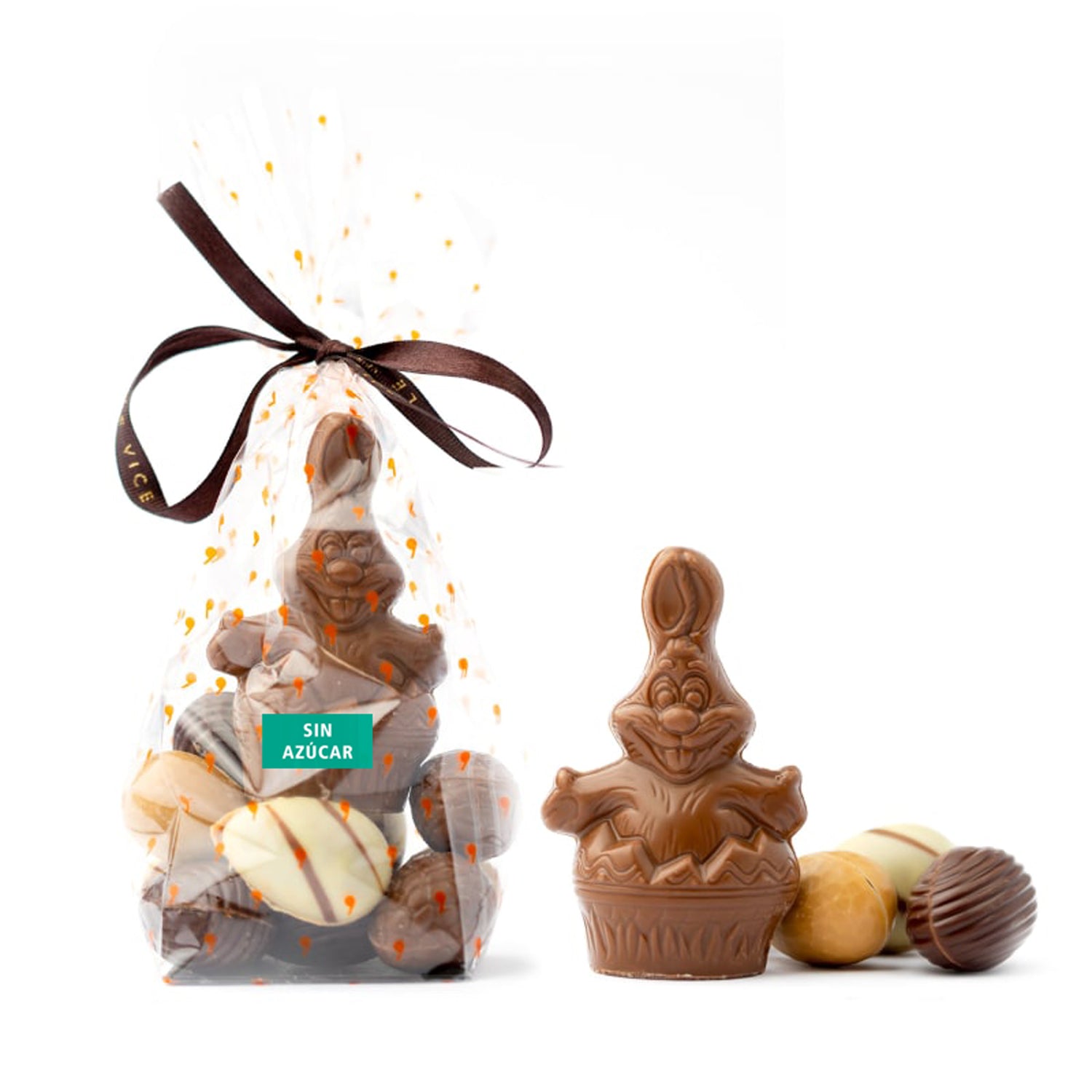 PASCUA: Conejo sorpresa leche con 10 huevitos surtidos SIN AZÚCAR